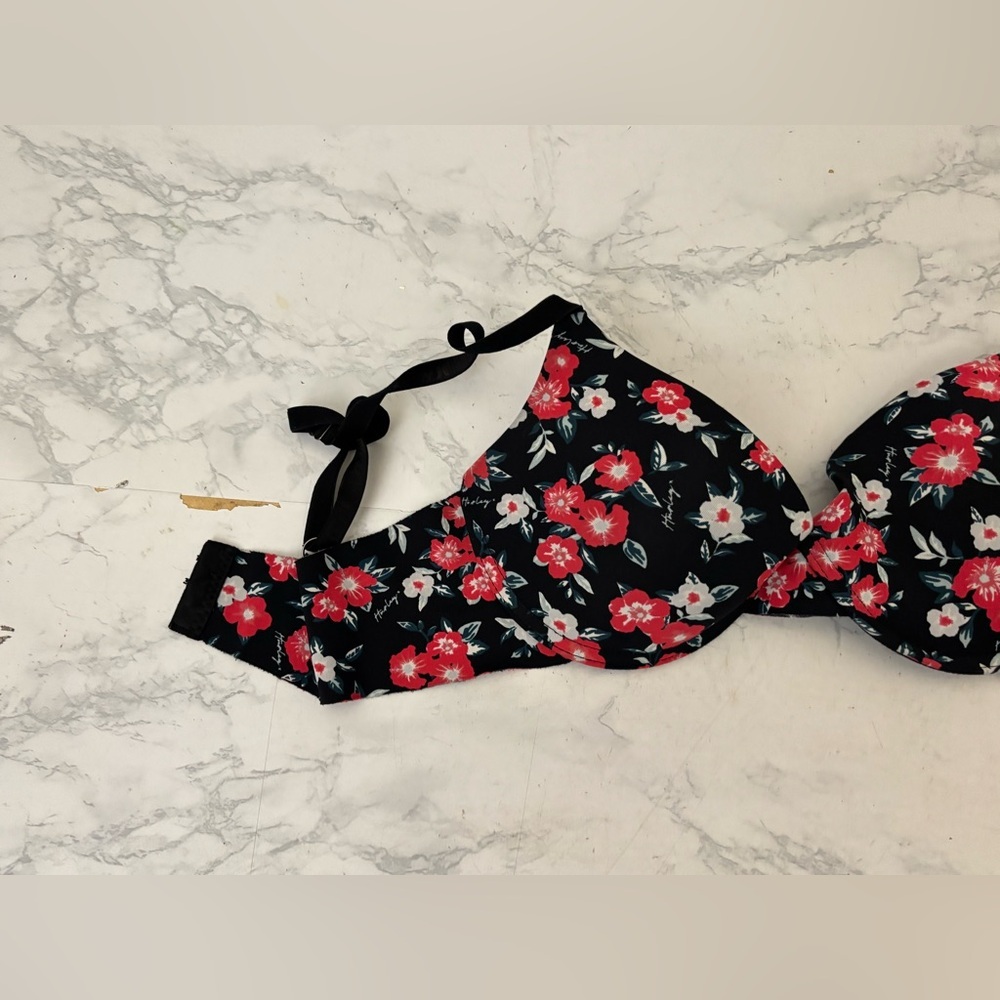 Hurley padded bra adjustable straps Red Black Floral women's sz 34B Hook Loop​ - Picture 3 of 6